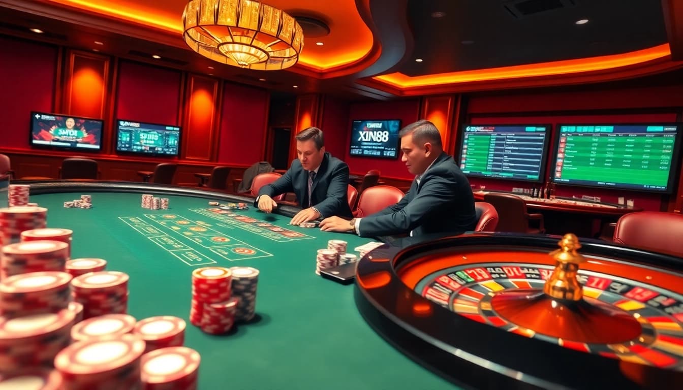 Experience thrilling gaming action with xin88 at an upscale casino table setting.