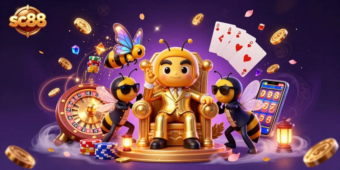 Win big with sc88 in this vibrant 3D depiction of an energizing casino scene filled with fluttering gems.