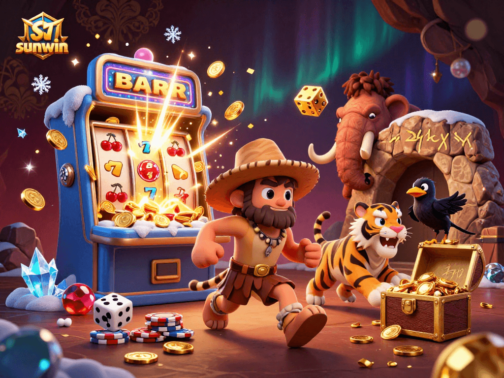Experience sunwin's exciting prehistoric casino with vibrant slot machines and dynamic game elements.
