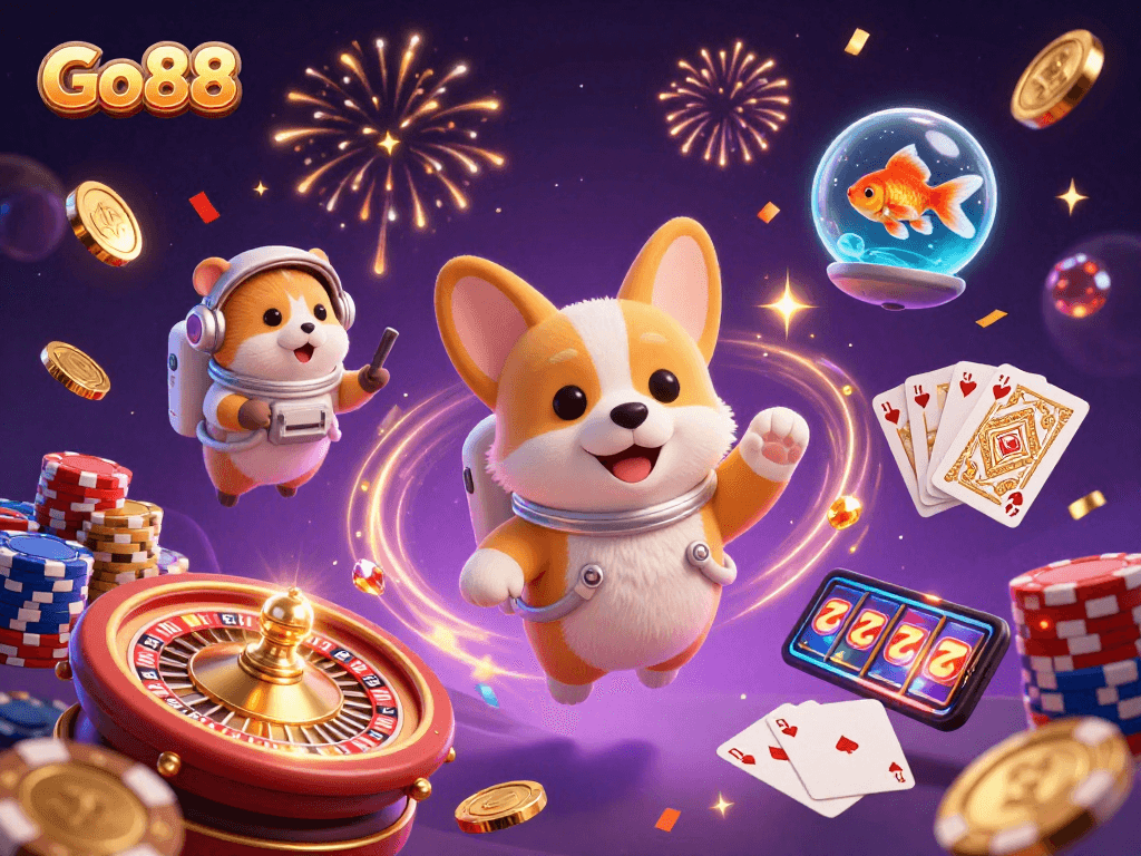 Experience exhilarating gameplay at Go88 with an astronaut corgi and dynamic casino elements!