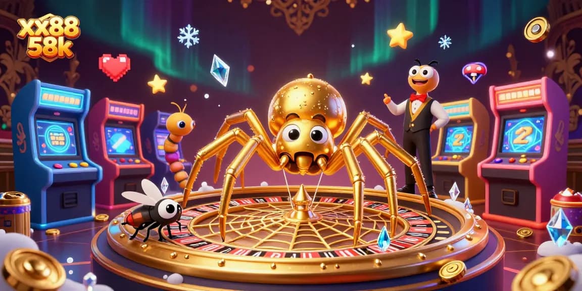 Bet on your luck with the dynamic xx88 58k casino illustration featuring a golden spider roulette wheel.