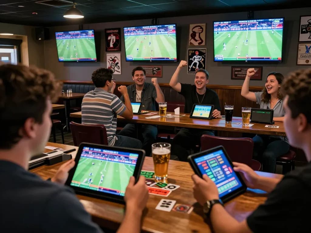 Engaging sports betting session at bar highlighting da88 betting on live games.