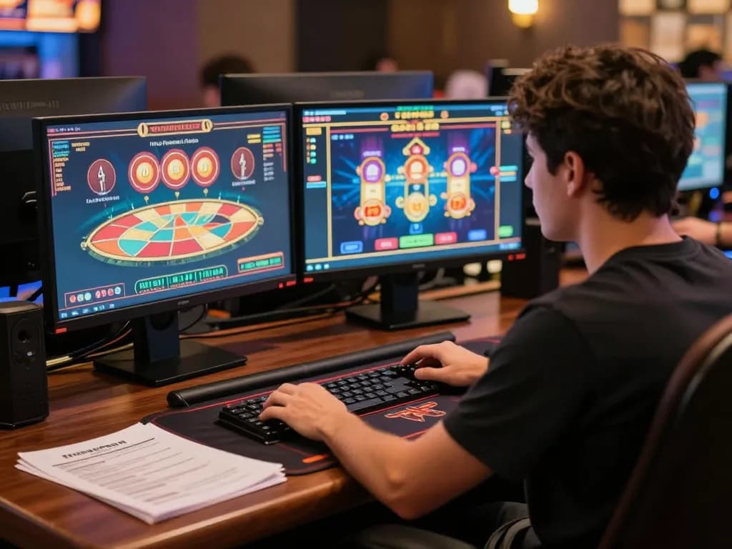 Player exploring dn88 online casino games on multiple screens in a modern gaming setup