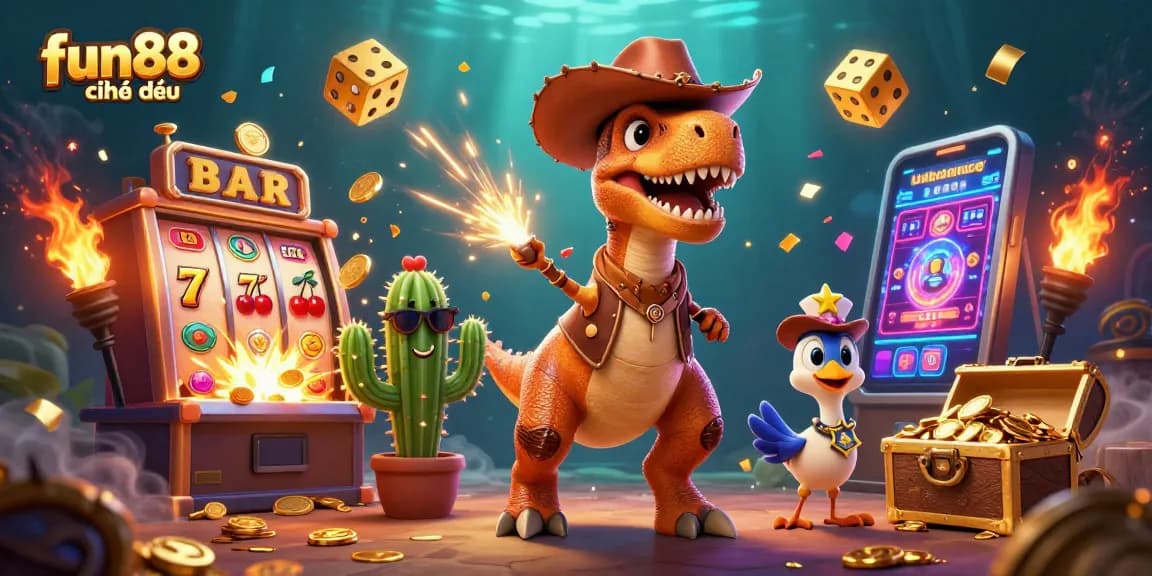 Players winning jackpots at fun88 chính thức casino with T-Rex and friends
