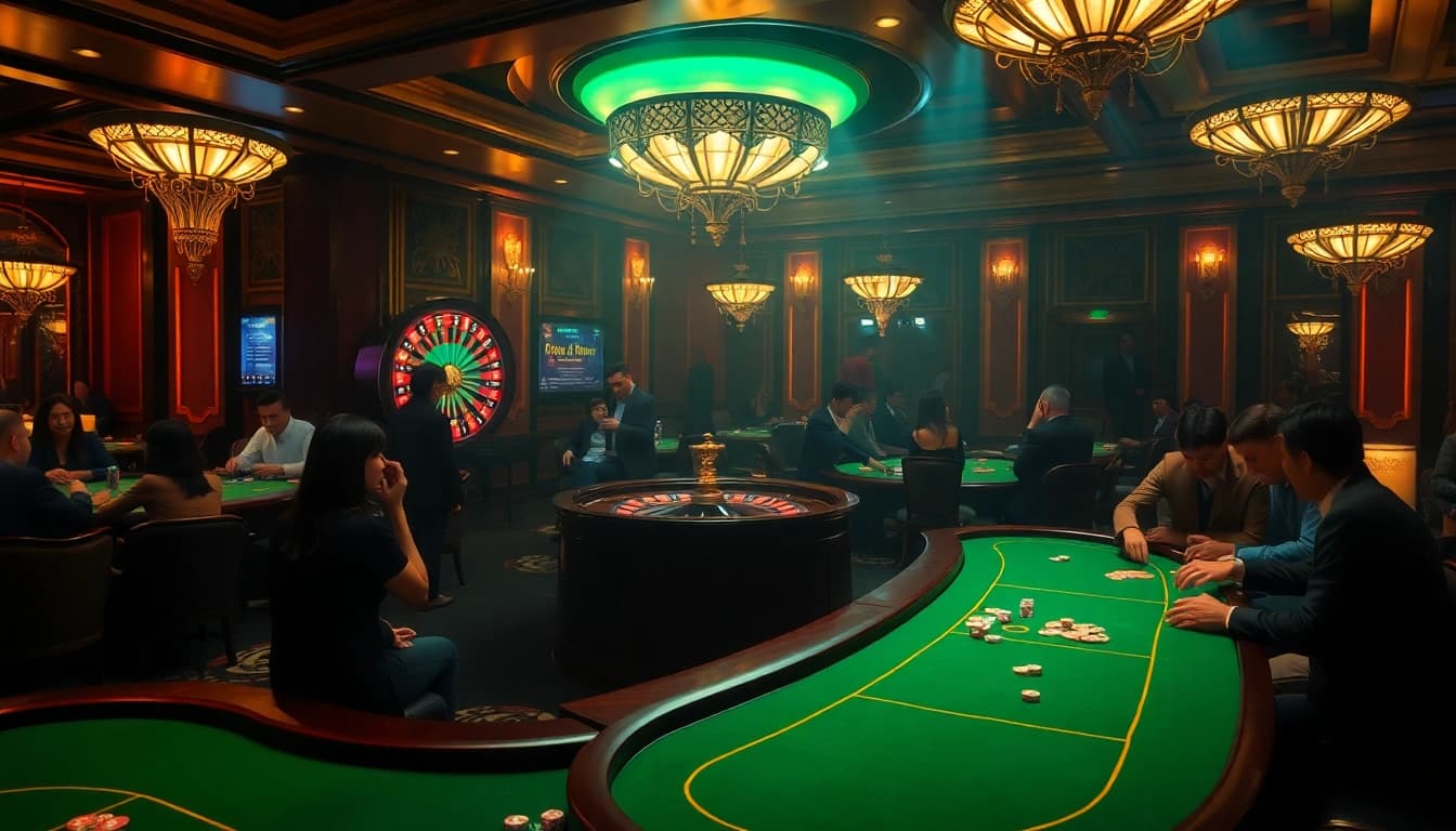 Experience Truyên ma-themed excitement at a luxurious casino with players at poker tables.