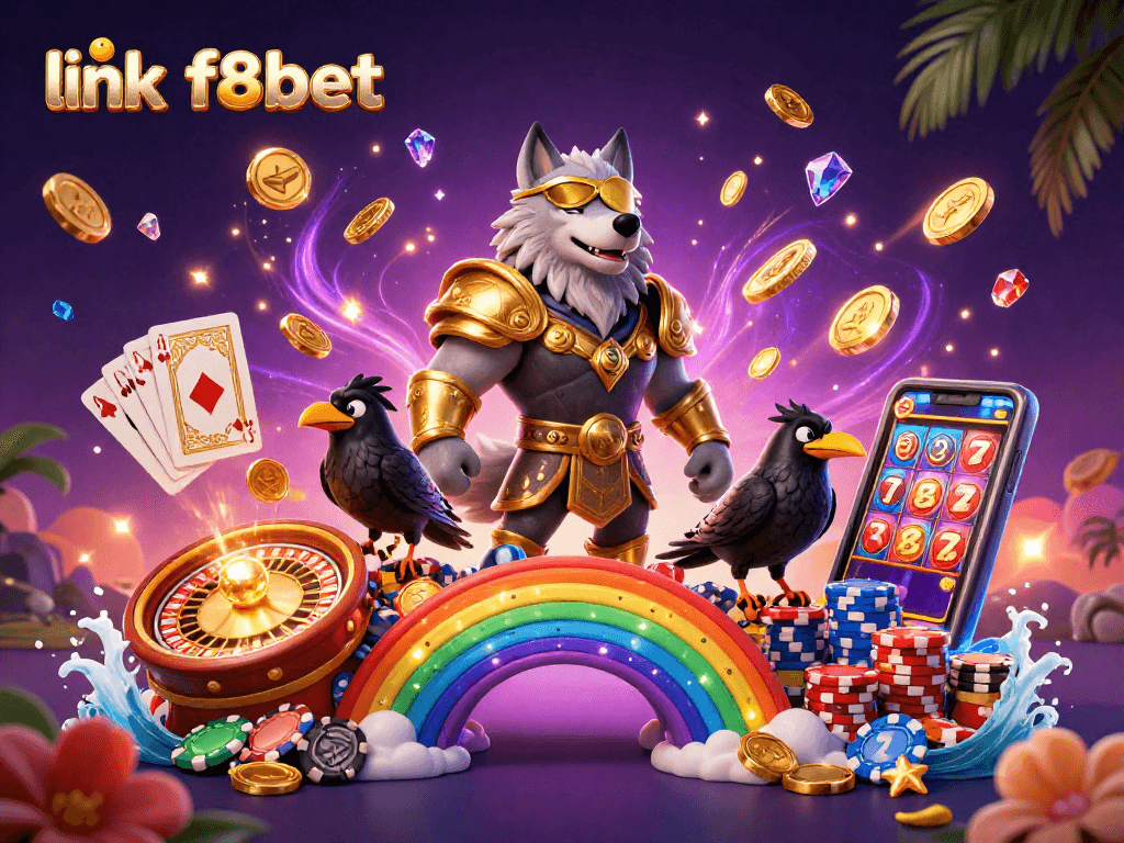 Experience the magic of gambling with link f8bet through 3D Norse characters amidst casino treasures.