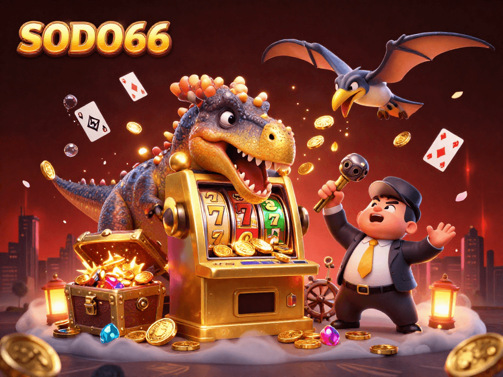 SODO66 showcases a pachycephalosaurus winning in a stunning casino scene filled with dynamic jackpot action