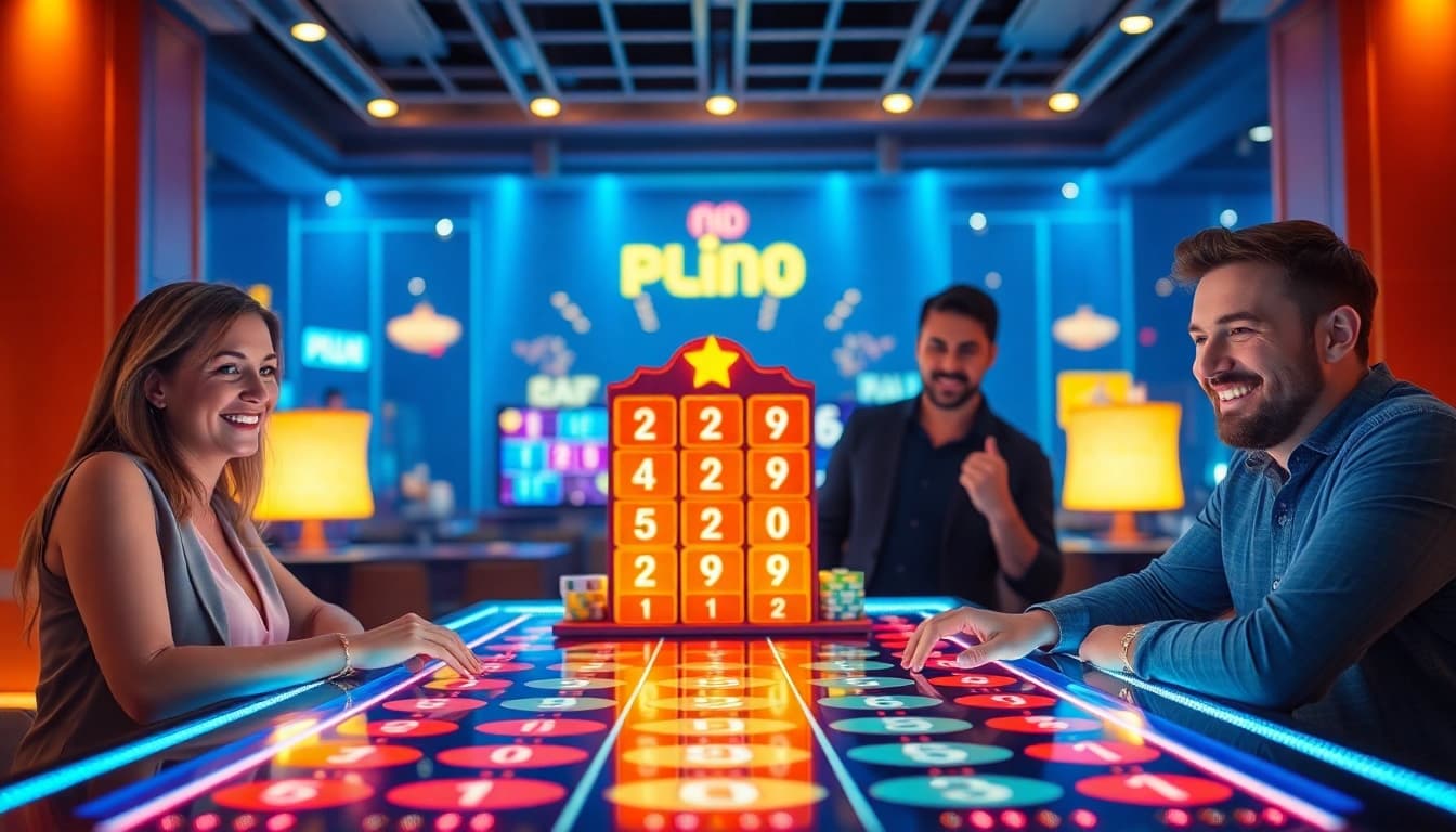 Das Plinko-Spiel präsentiert sich hier in einem lebhaften Casino-Setting, wo Spieler mit Freude und Interesse teilnehmen, was die Frage aufwirft, ob plinko seriös ist.