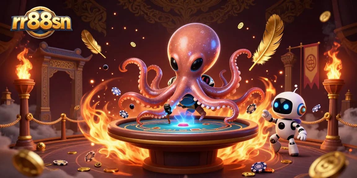 Experience thrilling poker action with rr88sn's alien octopus dealer and vibrant game elements.