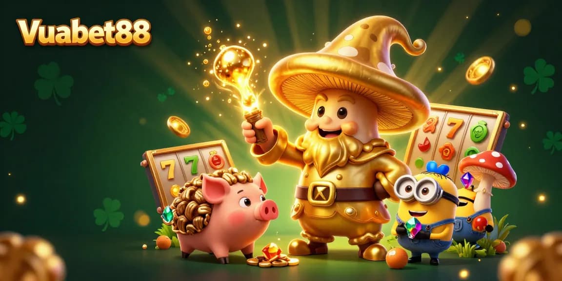 Spin the reels at Vuabet88 with a joyful wizard, winning treasures, and dynamic gaming elements.