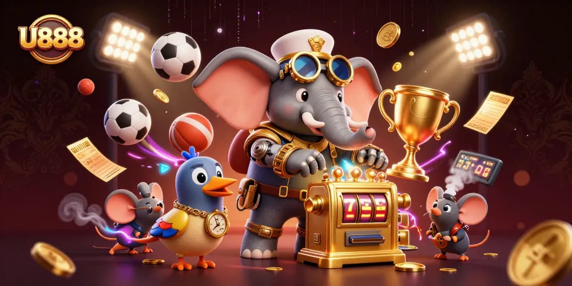 Engage with the U888 gaming adventure featuring a steampunk slots engineer, games, and trophies.