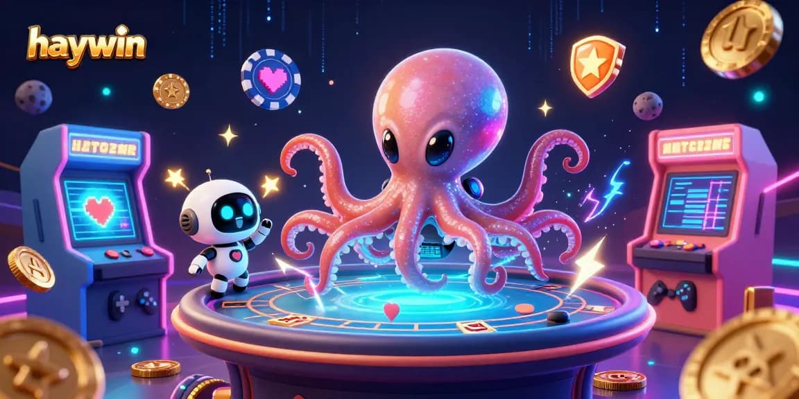 Engage in vibrant gaming action with haywin's dynamic casino-themed illustration showcasing an alien octopus at a poker table.