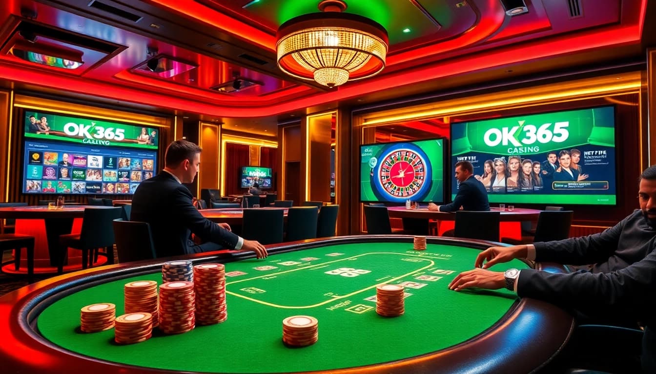Players enjoying a high-stakes poker game on the OK365 online casino platform.