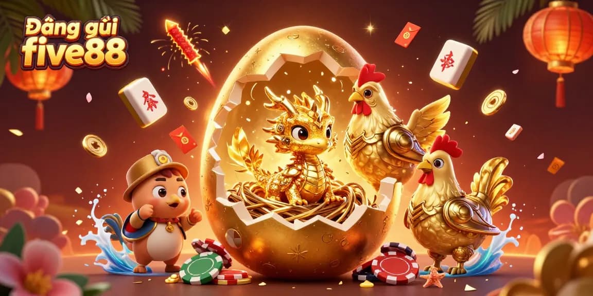 Engage in Đăng ký five88 with stunning visuals of golden eggs and mythical creatures in a casino scene.