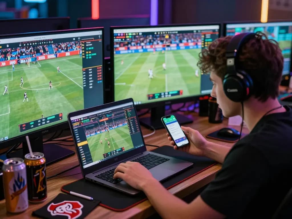 Exciting zbet online sports betting setup with live events and enthusiastic player in action