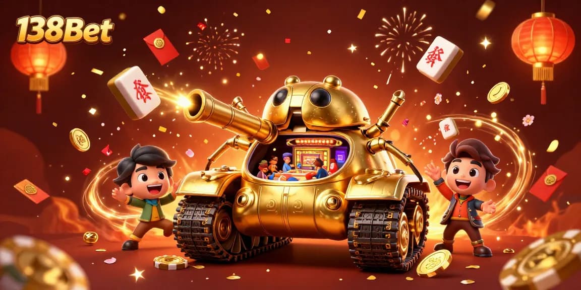 Experience the excitement of 138Bet with a vibrant 3D casino scene bursting with action and prosperity.