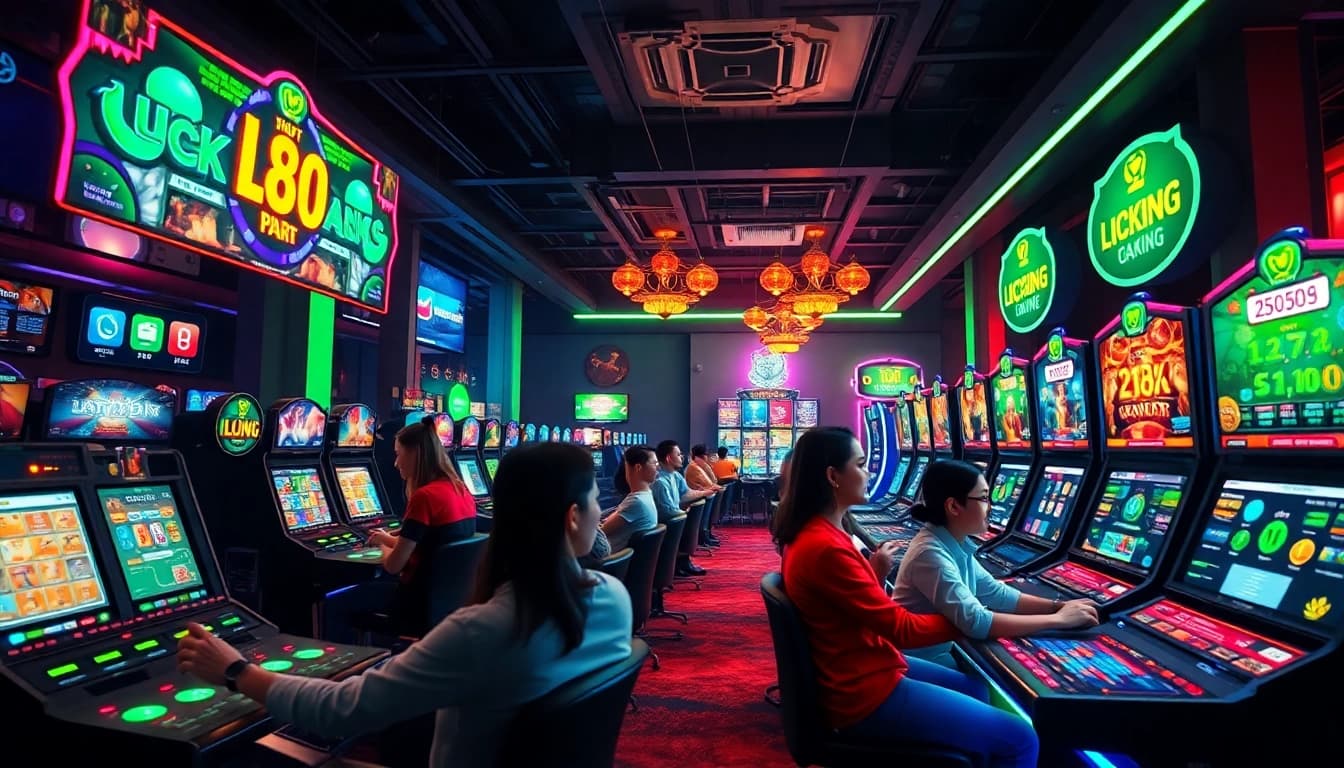 LUCKY8 online gaming platform with players enjoying diverse games in a vibrant, trustful atmosphere.