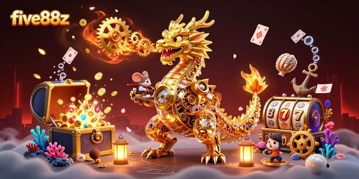 Experience thrilling gameplay and adventure with five88z in a vibrant casino-themed illustration.