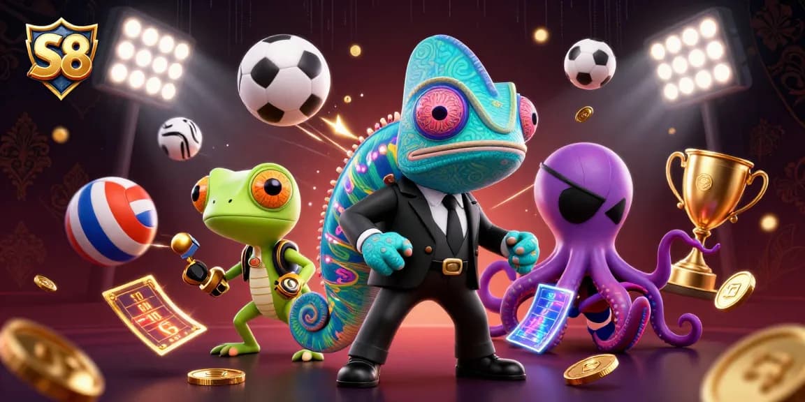 S8 platform offers excitement as a chameleon agent, gecko, and octopus symbolize thrilling gambling opportunities.