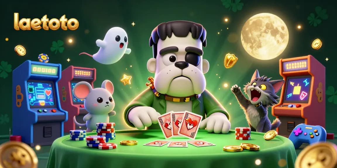 Engage in thrilling games at laetoto with a lively 3D cartoon scene featuring unique characters and dynamic casino elements.