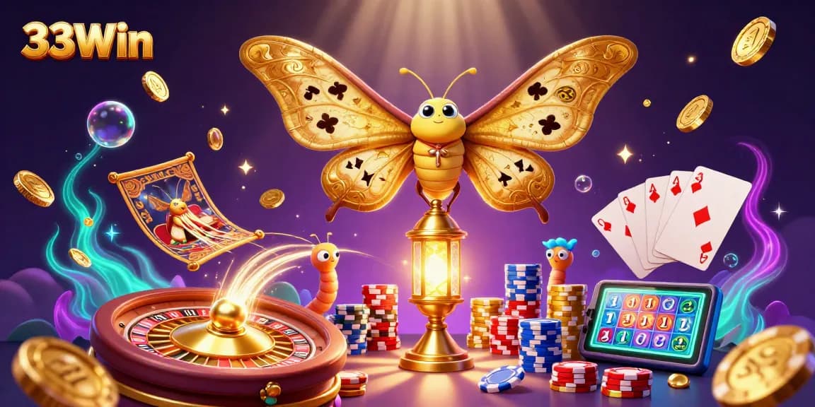Experience the excitement of 33Win with a vibrant 3D casino scene showcasing dynamic gaming elements and rich details.
