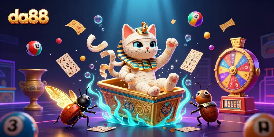 Win big with da88 as a mummy cat breaks out from a casino sarcophagus!