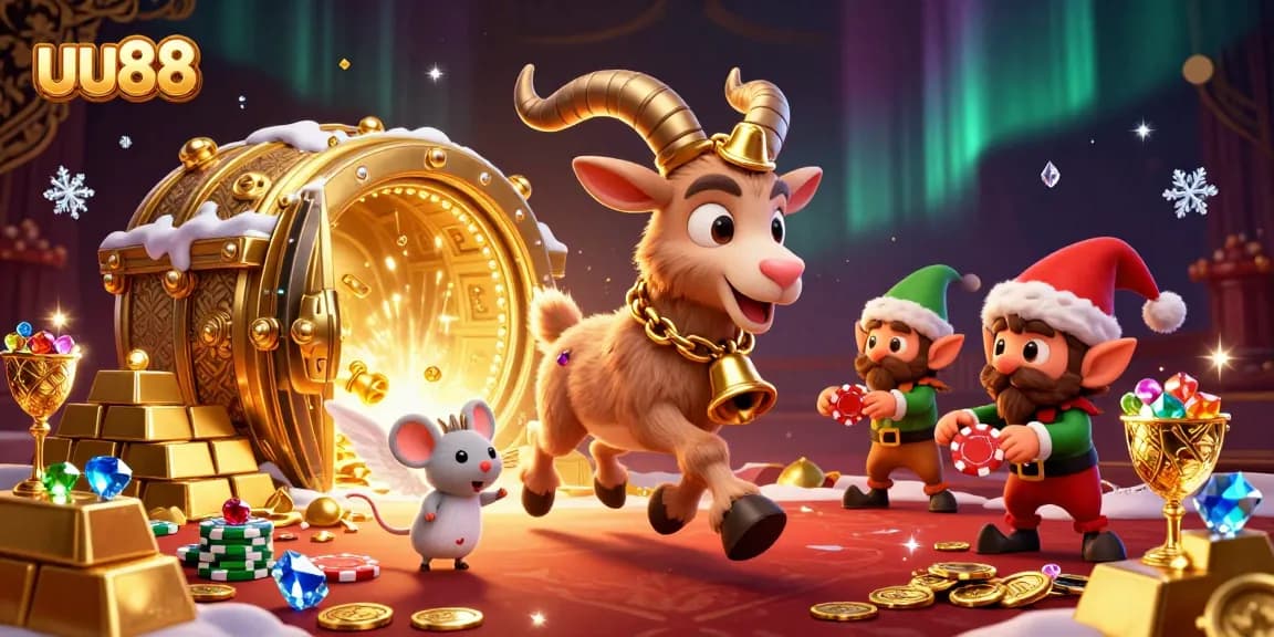 Experience thrilling gameplay at uu88 casino with festive characters amid sparkling treasures.