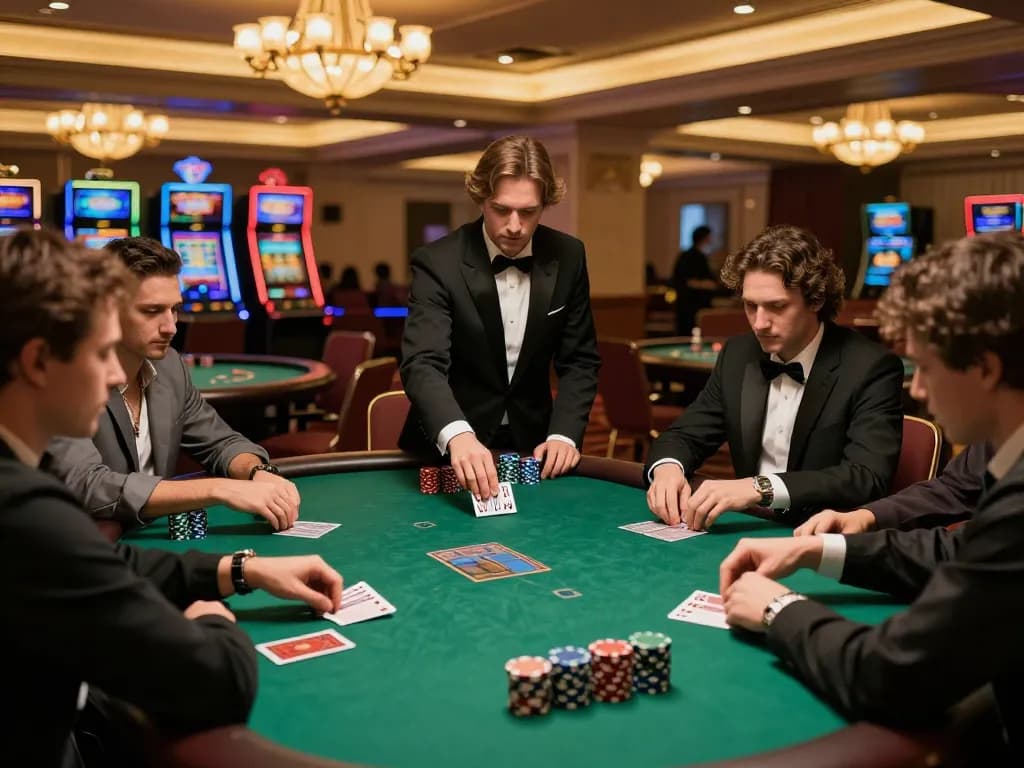 Players engaging in a thrilling poker game at max88 casino, showcasing strategic gameplay and luxurious setting.