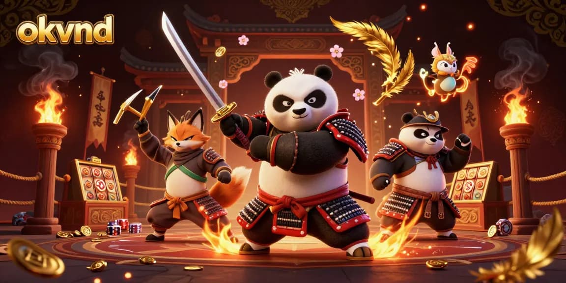 Engage with okvnd's thrilling gaming adventure featuring a samurai panda and mystical elements.