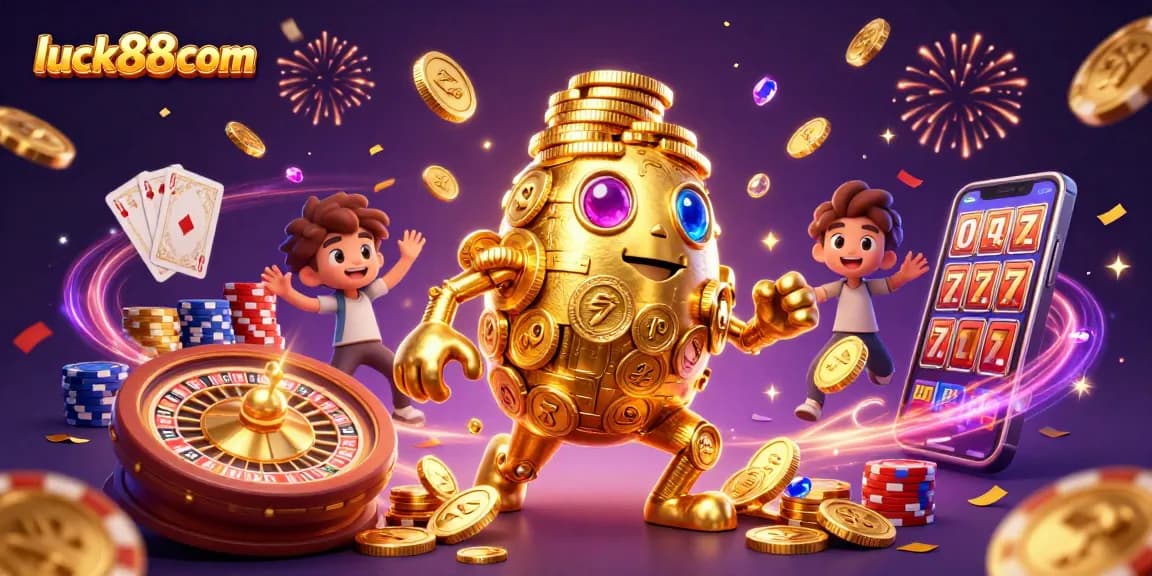 Engage with luck88com as you win big in this vibrant casino illustration featuring golden coins and jackpot excitement!