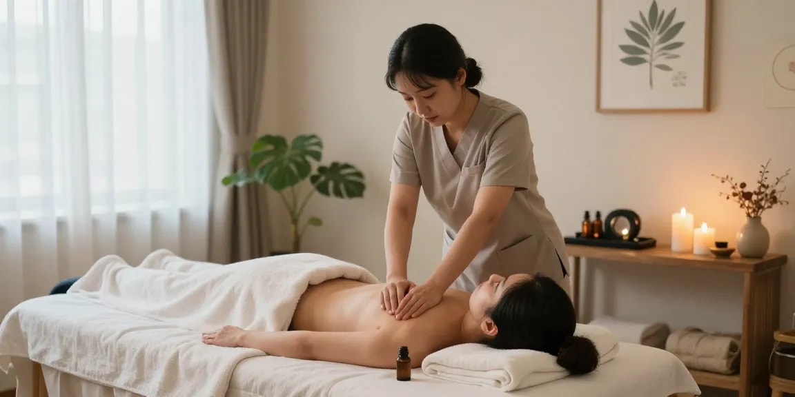 Relaxing massage therapy scene showcasing 종로출장안마 in a tranquil wellness studio setting.