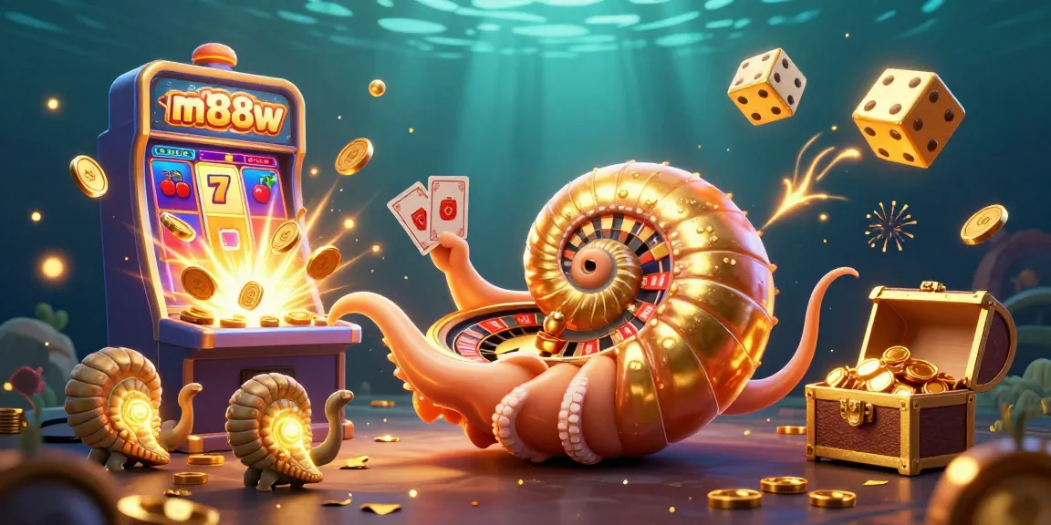 Engage in winning gameplay at ml88w with a vibrant 3D casino-themed illustration featuring a giant nautilus and slot machines.