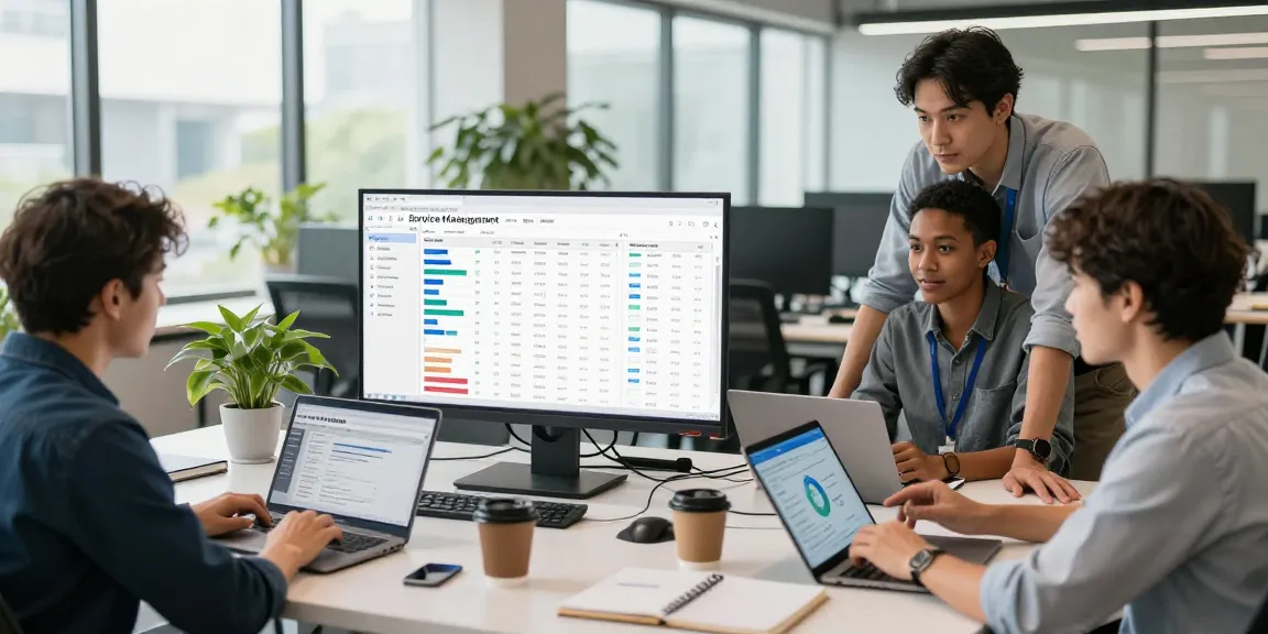 Efficient field service software with scheduling and payments displayed in a modern workspace, showcasing teamwork and productivity.