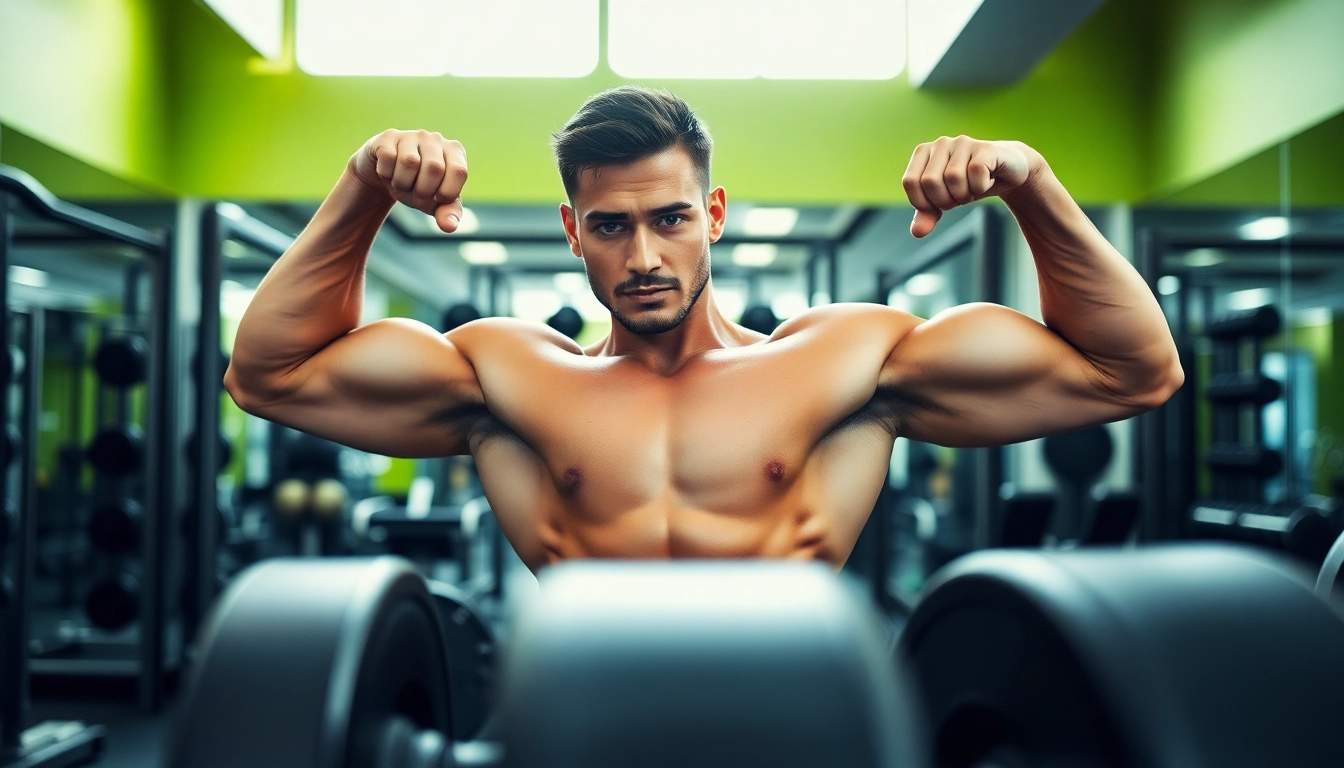 Proviron kaufen: Fitness model showcasing strength and energy in a bright gym setting.