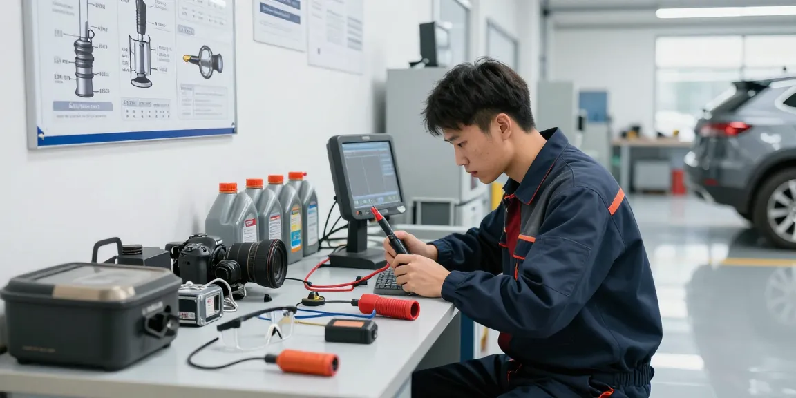 DPF Reinigung Hannover: Kfz-Mechaniker inspiziert das DPF-System eines Fahrzeugs in einer professionellen Werkstatt.