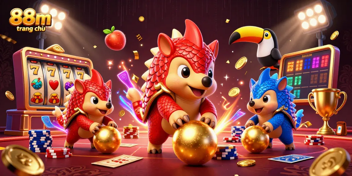 Experience thrilling gameplay with 88m trang chủ featuring lively pangolins in a vibrant casino scene.
