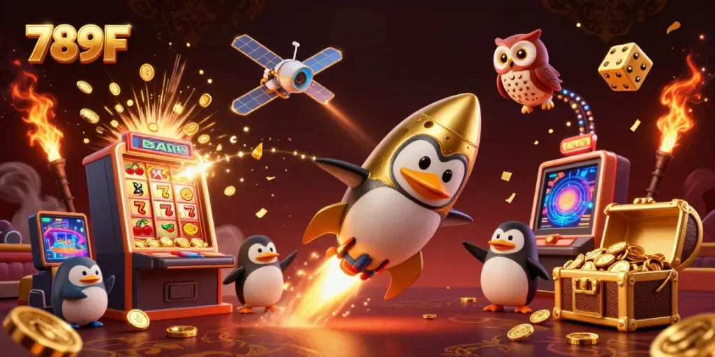 Experience exciting online gambling at 789F with a golden penguin and jackpot thrills.