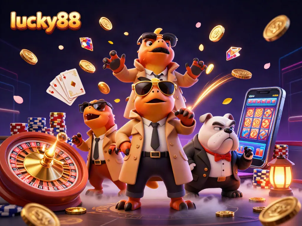 Experience the thrill at lucky88 with raptors sneaking into a VIP casino scene filled with sparkling treasures.