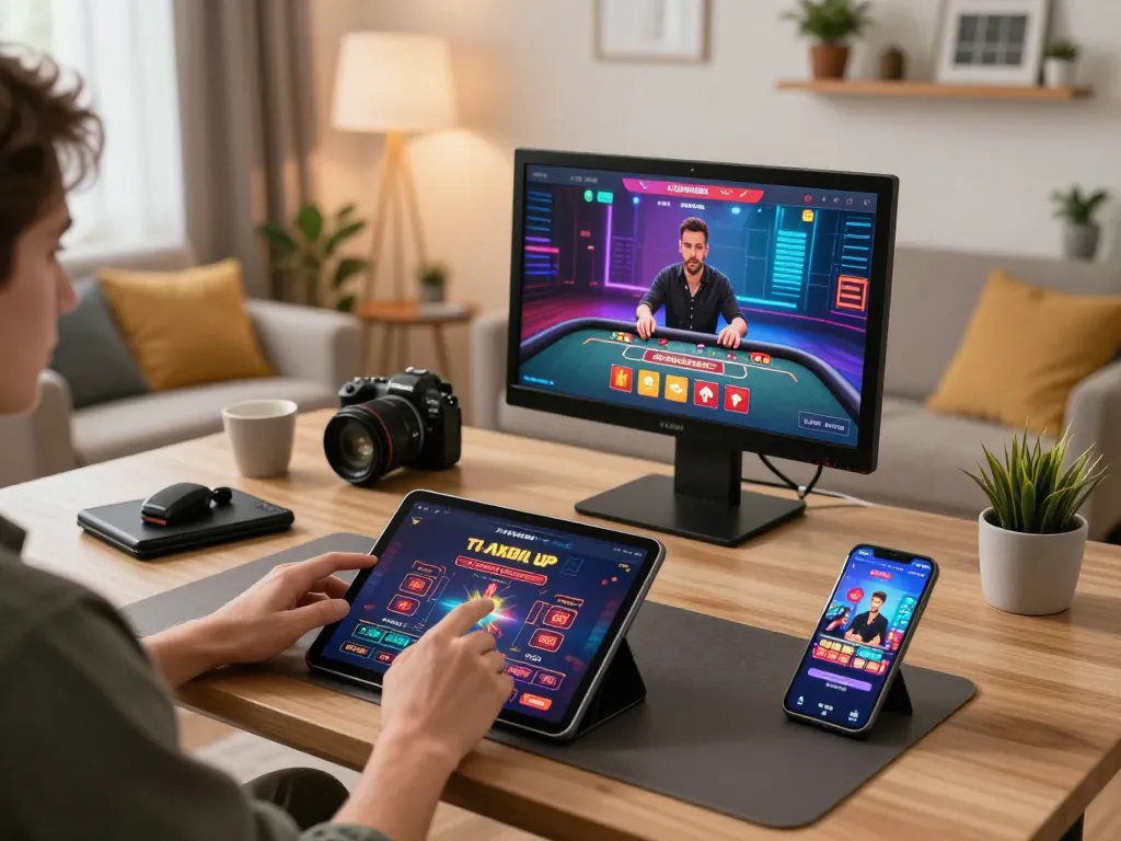 Engage with đăng ký 88vv on a stylish online gaming setup featuring a tablet and smartphone