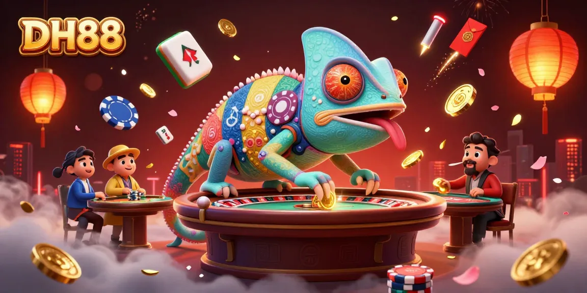 Experience thrilling gameplay at DH88 with vibrant casino elements and a captivating chameleon character.