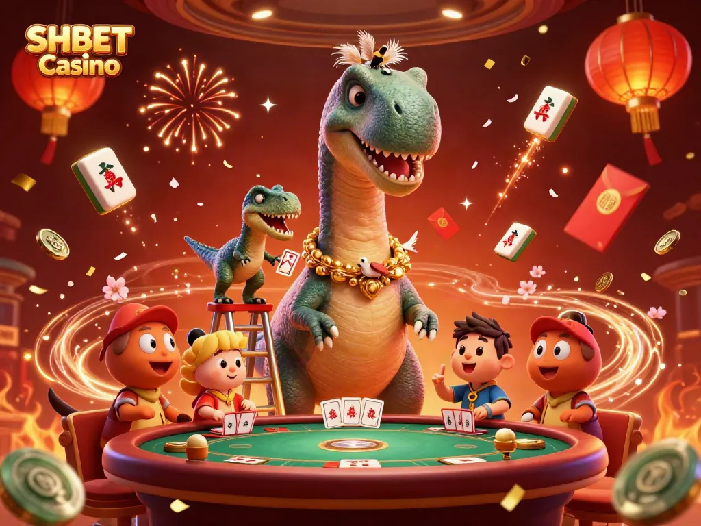 Experience thrilling gaming at SHBET Casino with a vibrant 3D cartoon illustration featuring unique characters.