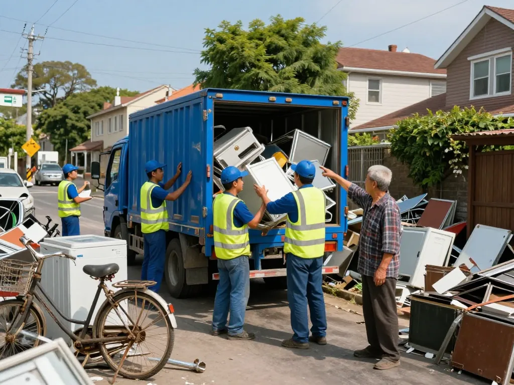 Schrottabholung-Team sammelt verschiedene Metalle in einem städtischen Viertel und zeigt damit das Engagement der Gemeinschaft.
