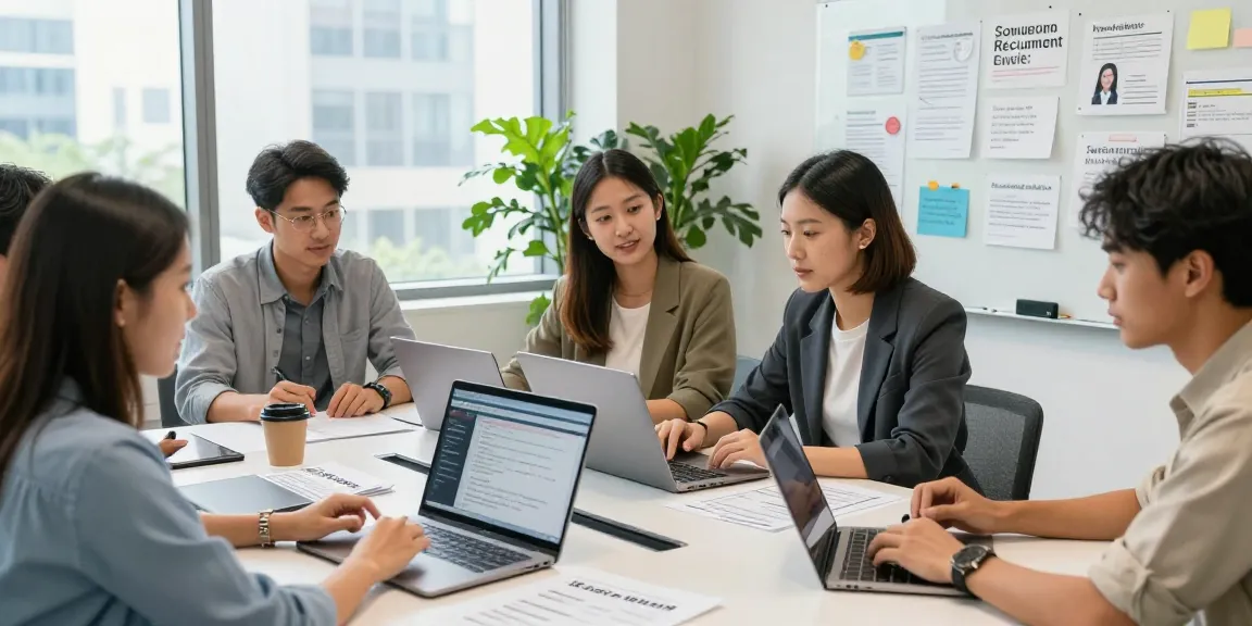 Social Media Recruiting Agentur bei der Zusammenarbeit im modernen Büro zur Rekrutierung von Fachkräften.
