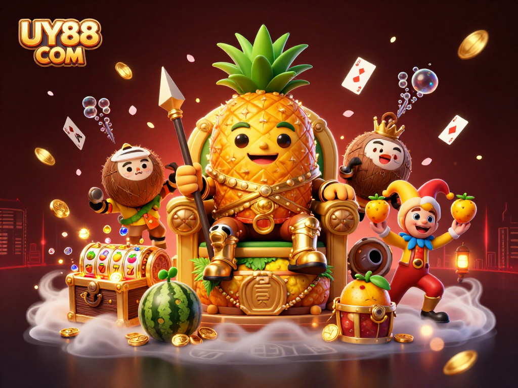 Experience the thrilling gameplay at UY88 COM with a vibrant and dynamic casino scene featuring unique characters.