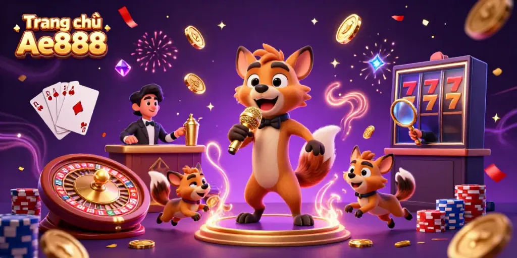 Experience the excitement of Trang chủ Ae888 with lively hyenas in a comedy casino club, showcasing games and laughter.