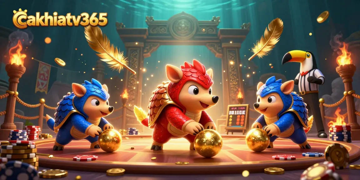 Engage with gameplay on cakhiatv365 as rival pangolins roll through a dynamic casino scene.