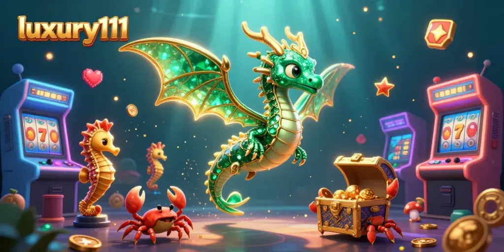 Engage in thrilling slots action with luxury111, featuring vibrant casino elements and a magical sea setting.
