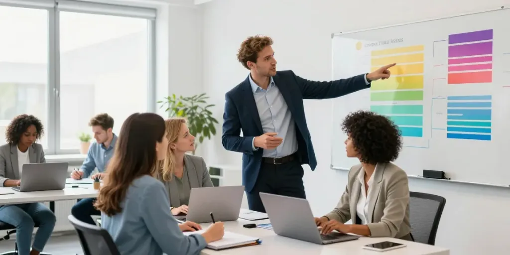 Professionelles Team bei der Zusammenarbeit zu Leipziger Inkasso in modernem Büro.