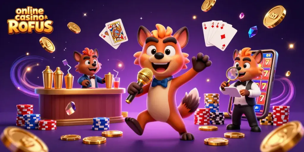 Enjoy thrilling gaming at online casino uden ROFUS with lively characters in a dynamic casino setting.
