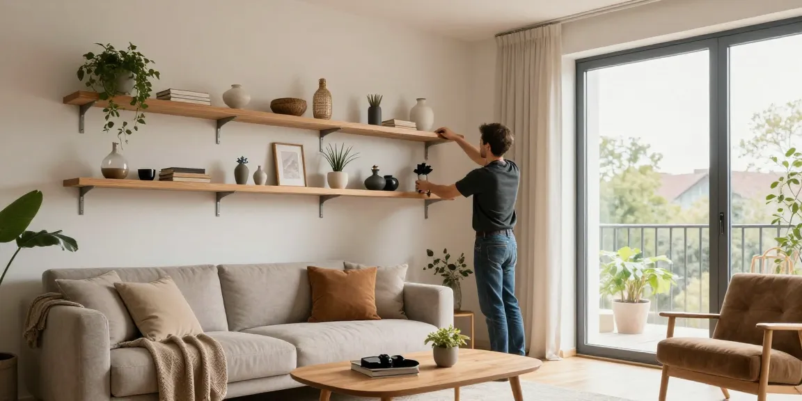 Moderne Innenausbau in Augsburg mit Holzregalen und warmem Licht, das Gemütlichkeit ausstrahlt.